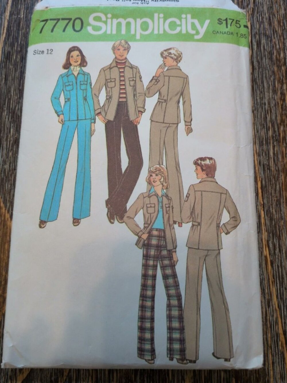 Simplicity 7770 Jacket and Pants Pattern Sz 12 Vtg 70s Jeans